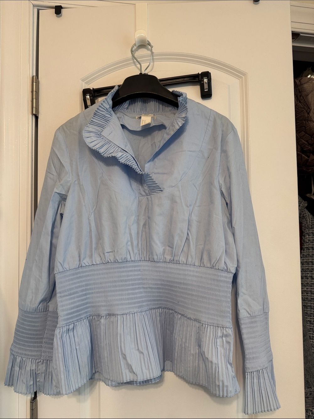 H&M Light Blue Pleated-Collar Button Blouse